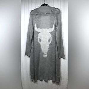 Show Me Your MuMu Gray Cardigan with White Skull Design